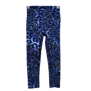 K-Deer Blue Leopard Print Dutchess Mid Rise Cropped Capri Leggings Size Small